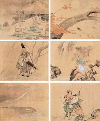 佚名 花鸟山水人物 屏风